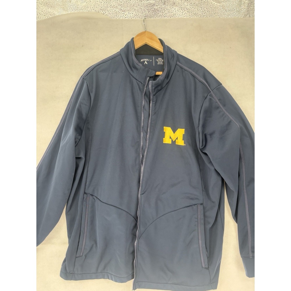Antigua Michigan Wolverines Full Zip Mock Neck Long Sleeve Blue Jacket Mens XXL